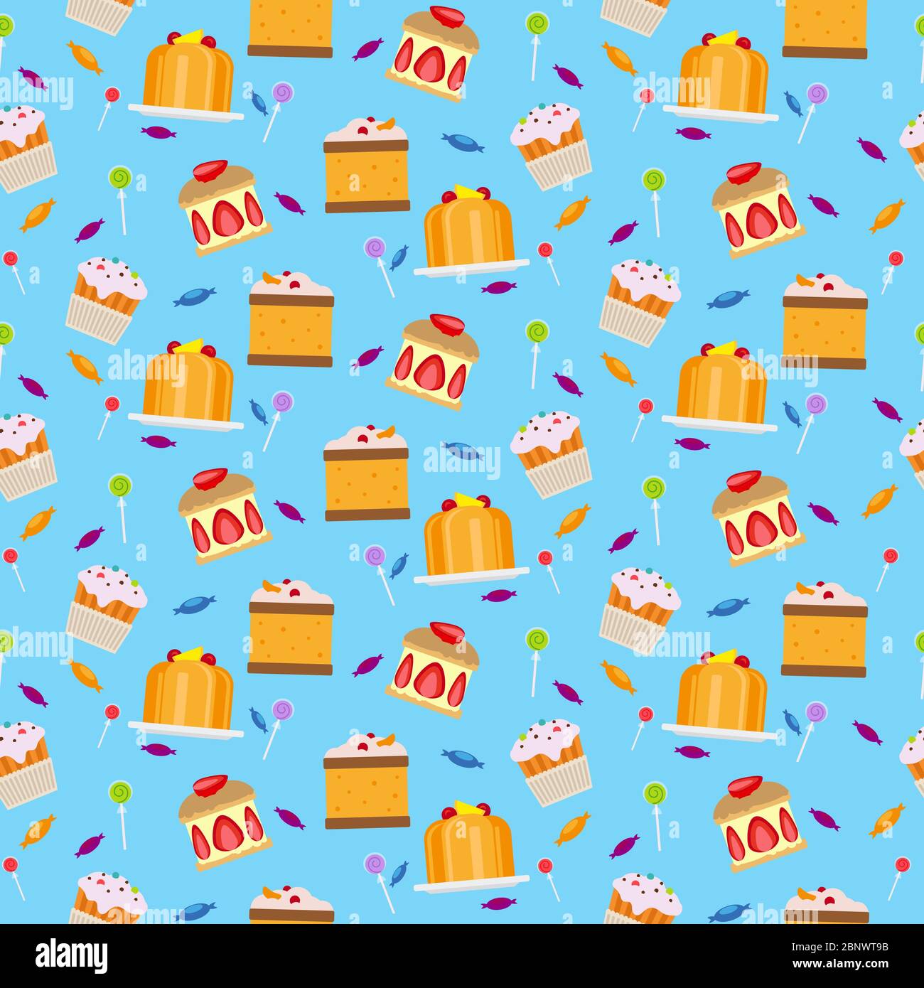 Sweets and candies seamless pattern flat style vector illustration Stock Vector