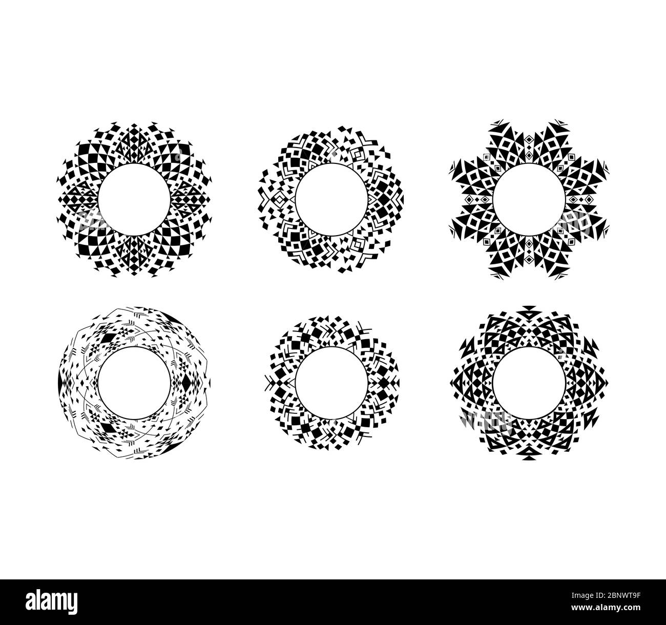 Black ethnic ornamental cirular frames set. Vector illustration Stock Vector