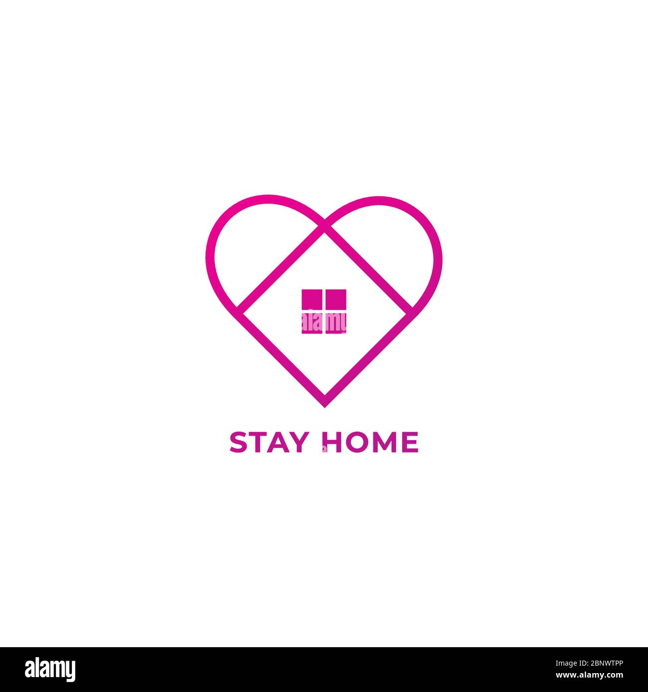 Stay Home Outline Logo Design Isolated on White Background. Home and Heart illustrated the protection and love. Stop spread of coronavirus. Stock Vector