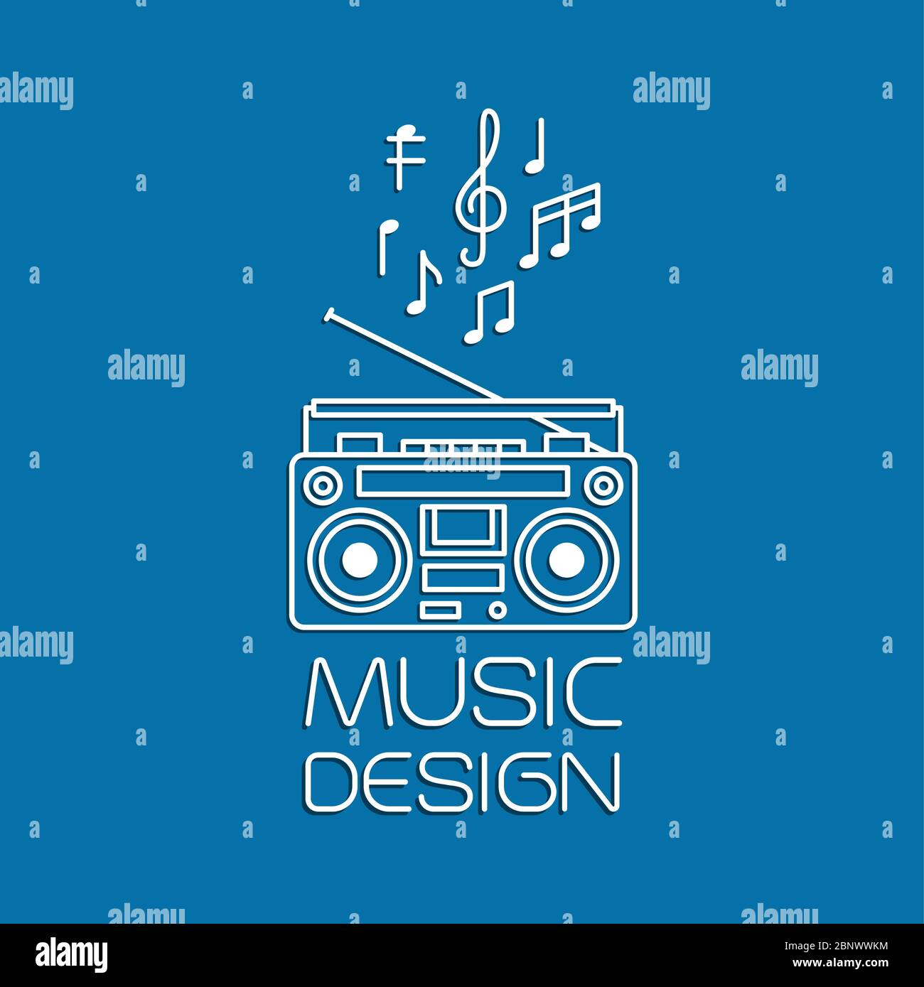 Music design with magnetic cassette player thin line vector logo Stock Vector