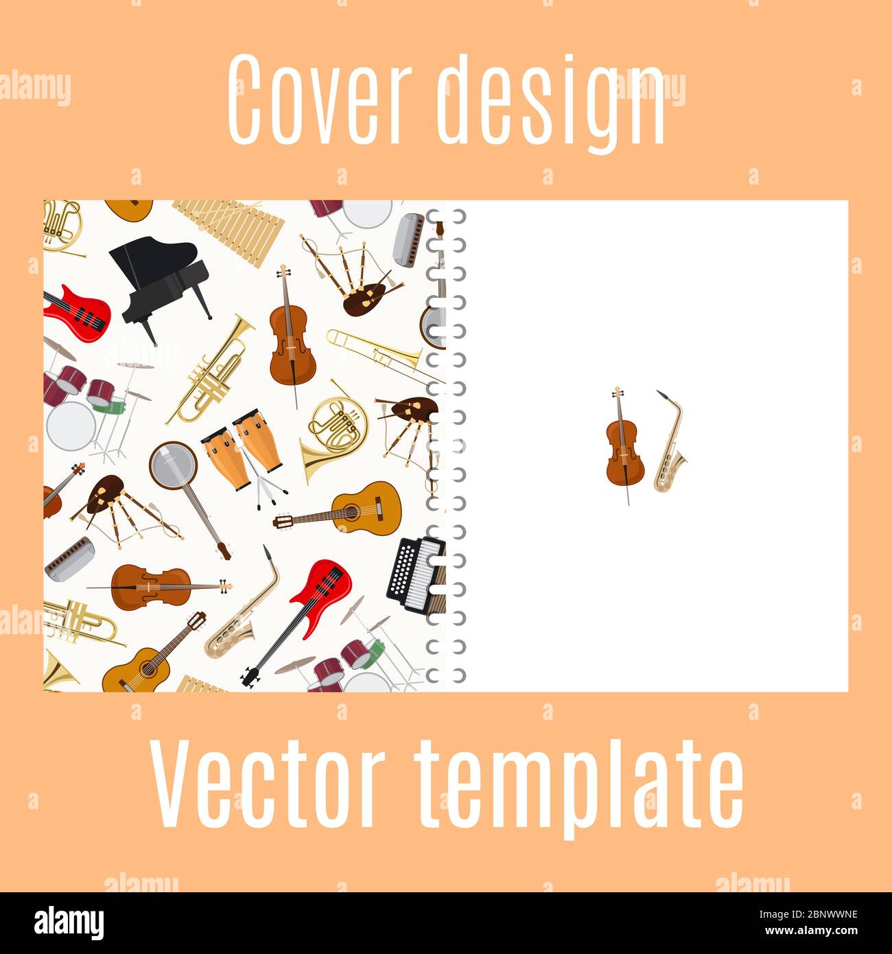 Cover design for print with jazz musical instruments pattern. Vector illustration Stock Vector