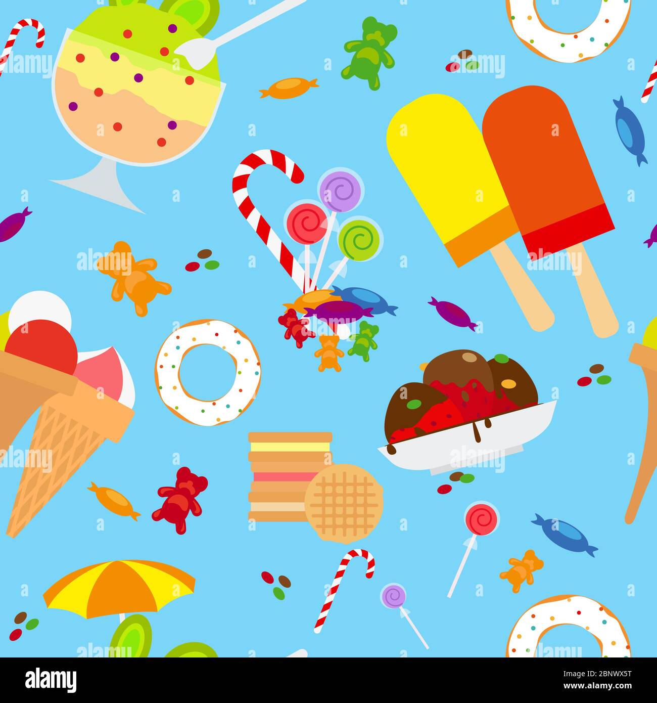 Candies And Ice Cream Seamless Pattern Flat Style, Vector Illustration Stock Vector