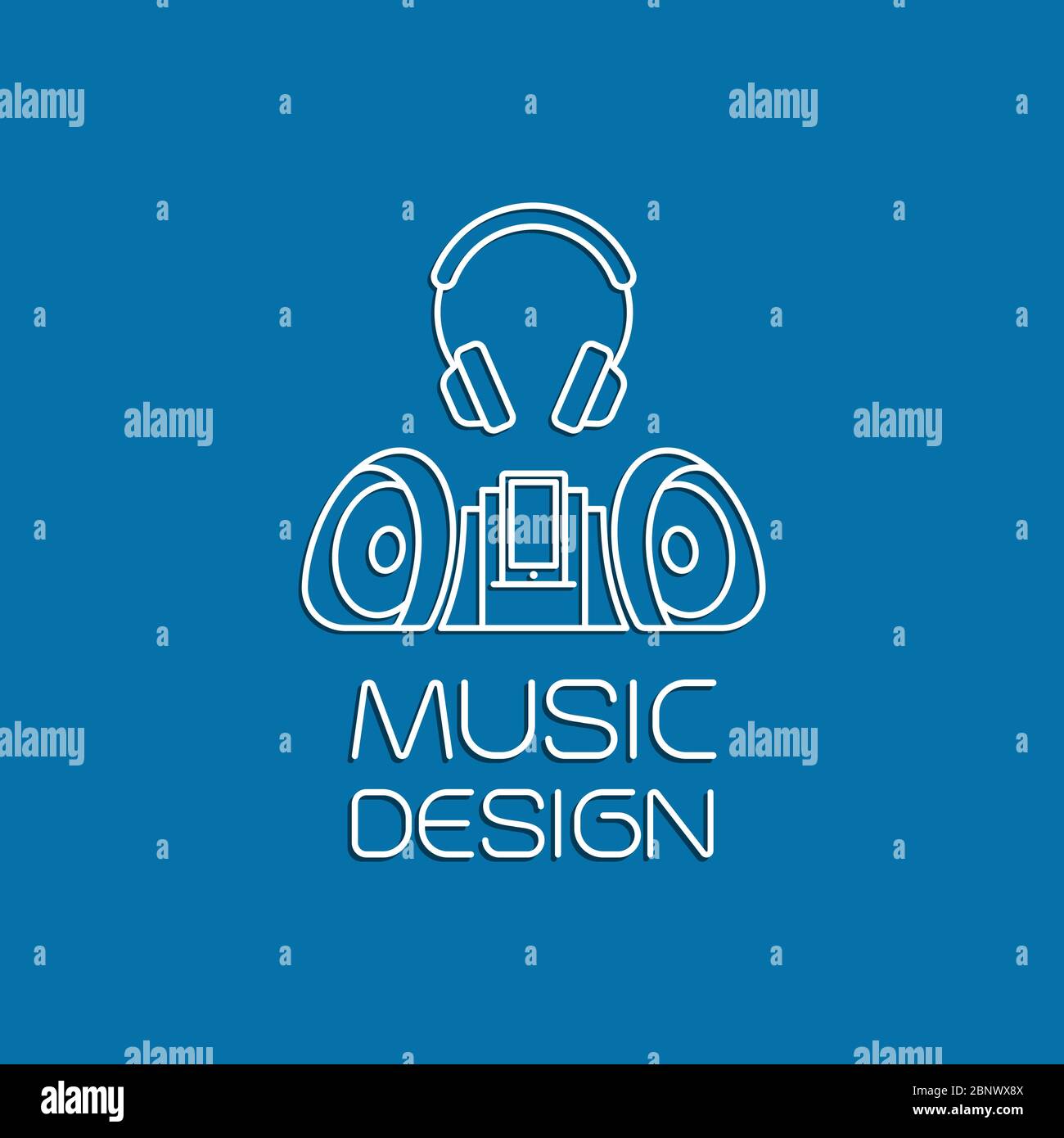Music design with recorder and earphones thin line vector logo Stock Vector