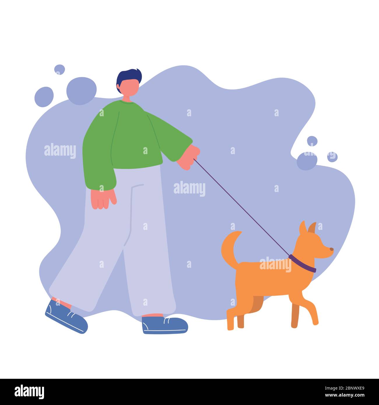 young man is walking with dog on a leash vector illustration Stock ...