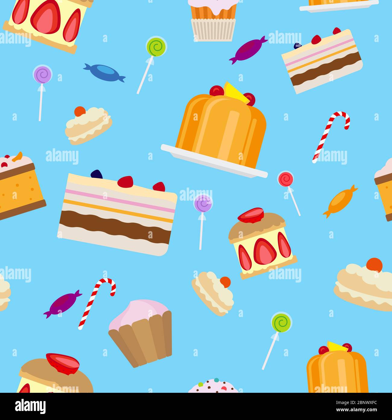 Sweets and candies seamless pattern flat style vector illustration Stock Vector