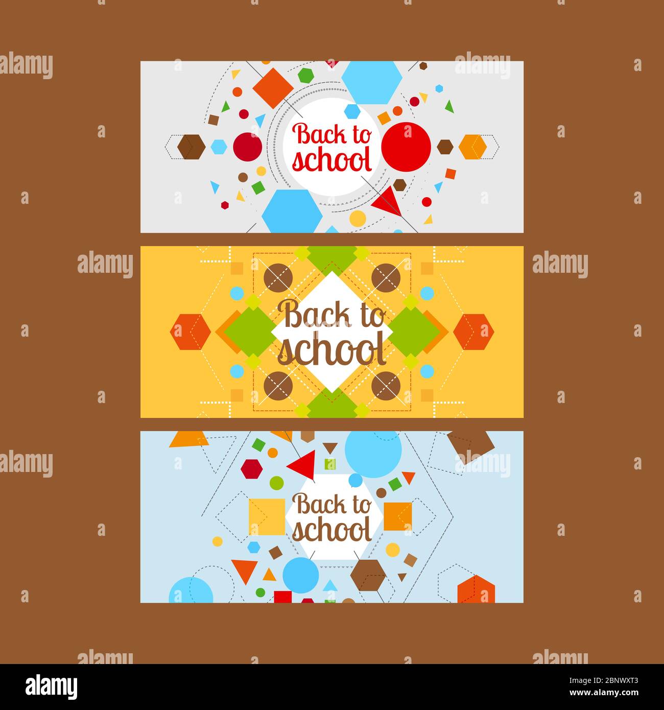 Back to school horizontal banners with geometric shapes. Vector ...