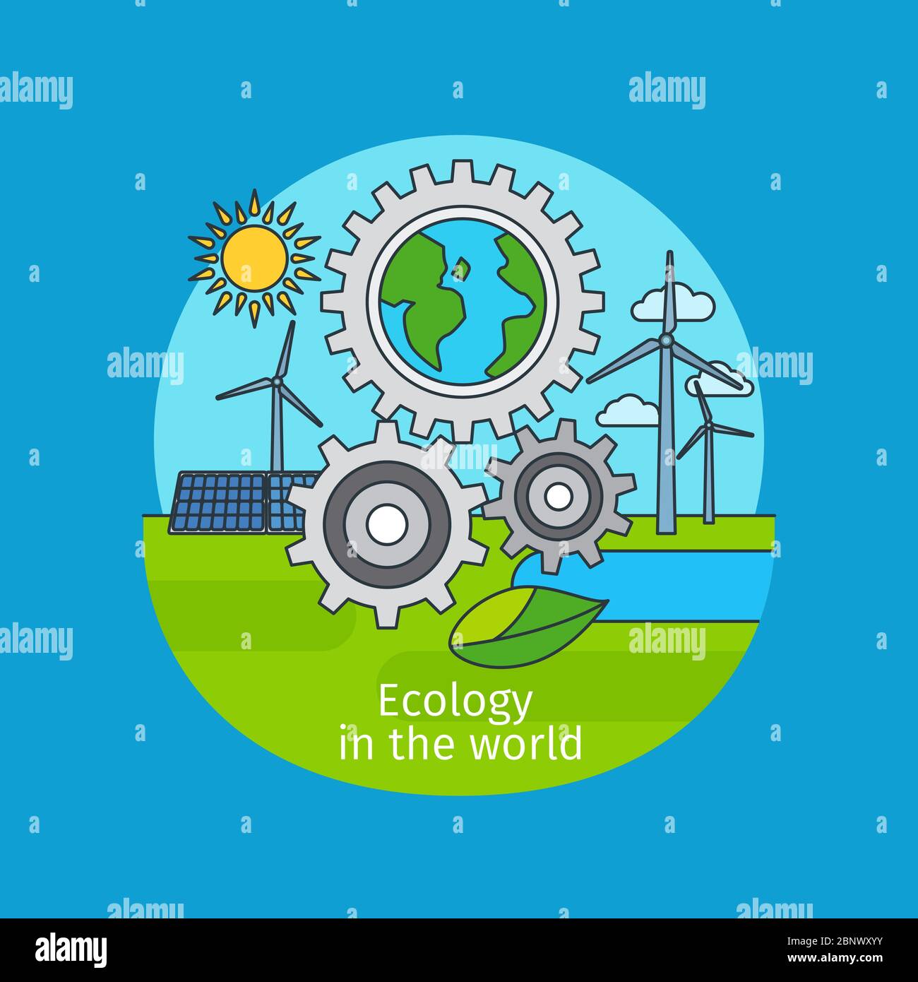 Ecology in the world, vector icon concept on blue Stock Vector