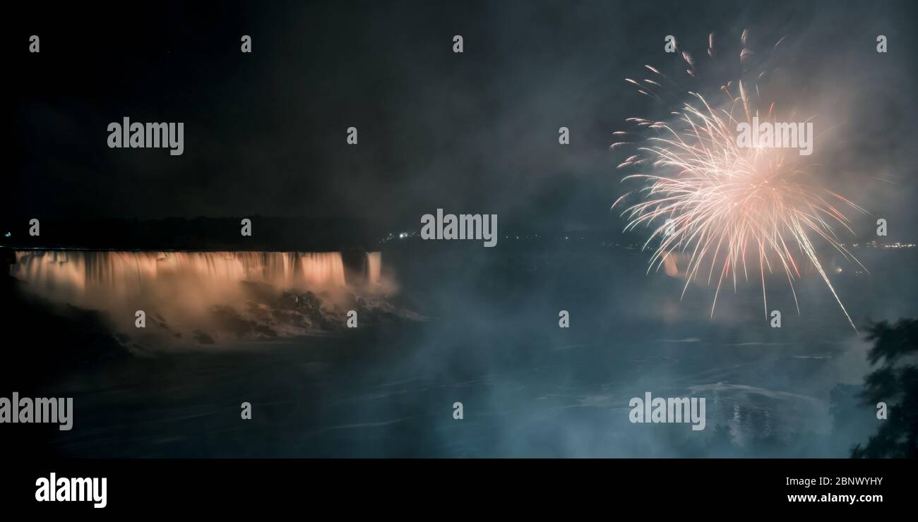 American Falls with fireworks, Niagara River, Niagara Falls, Ontario, Canada, North America Stock Photo