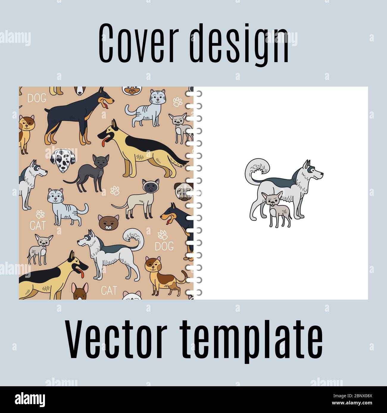 Cover design for print with cats and dogs pattern. Vector illustration Stock Vector
