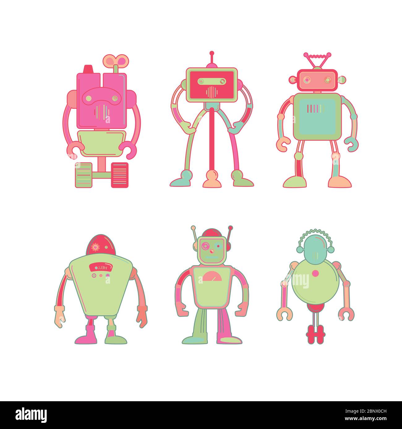 Cute colorful robot icon set on white background vector illustration ...