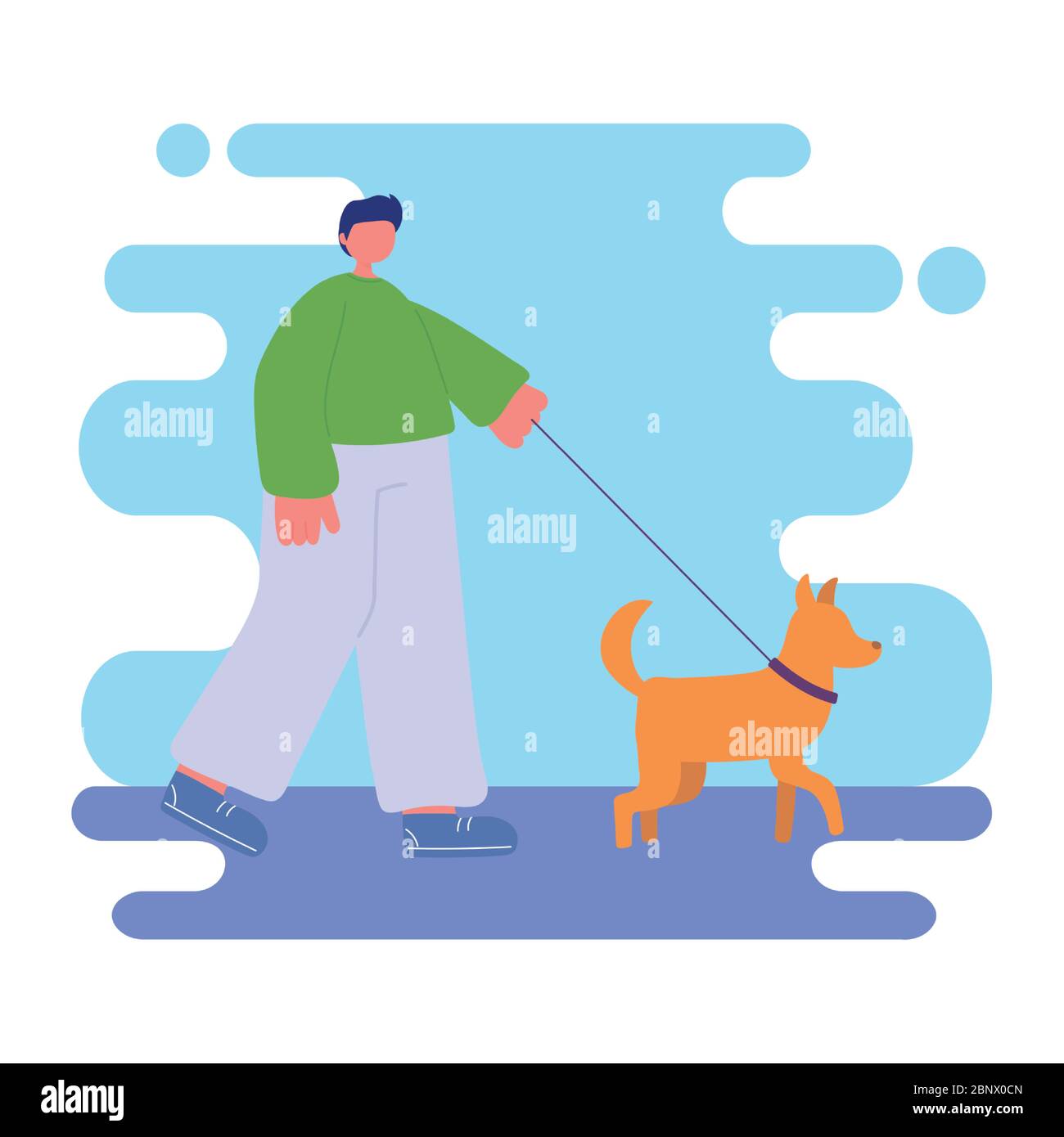young man walking with her dog pet cartoon vector illustration Stock ...