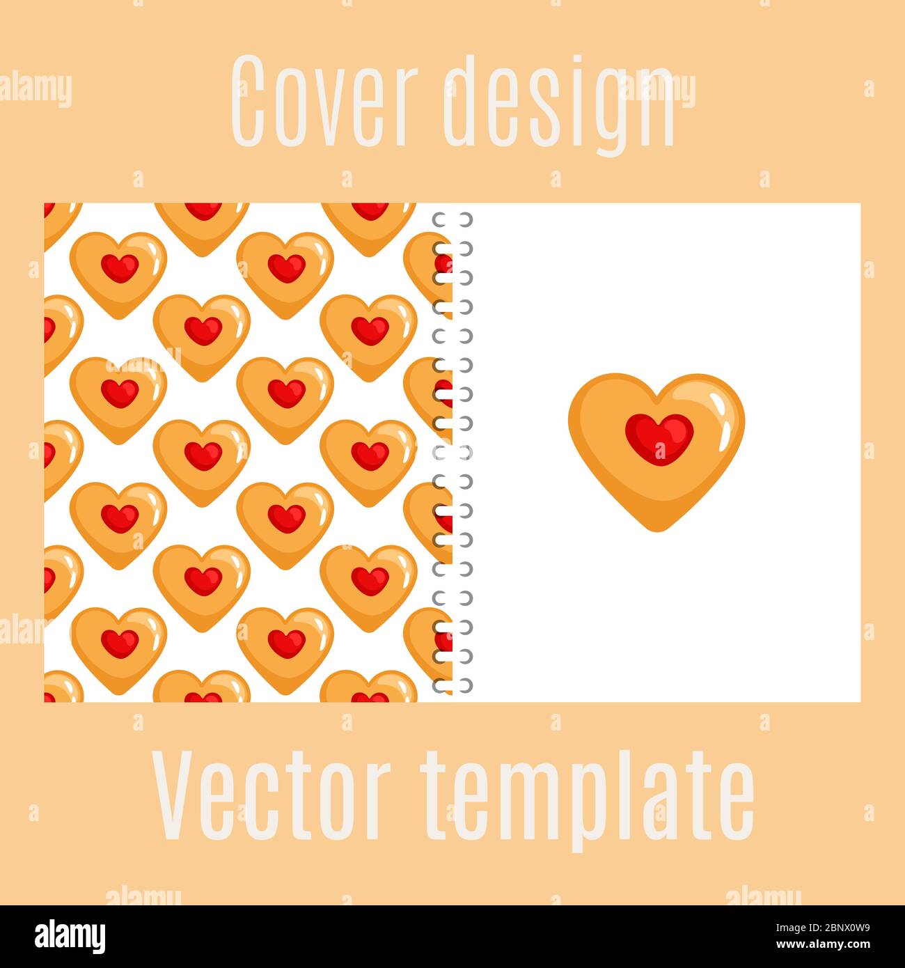 Cover design for print with cookies hearts pattern. Vector illustration Stock Vector
