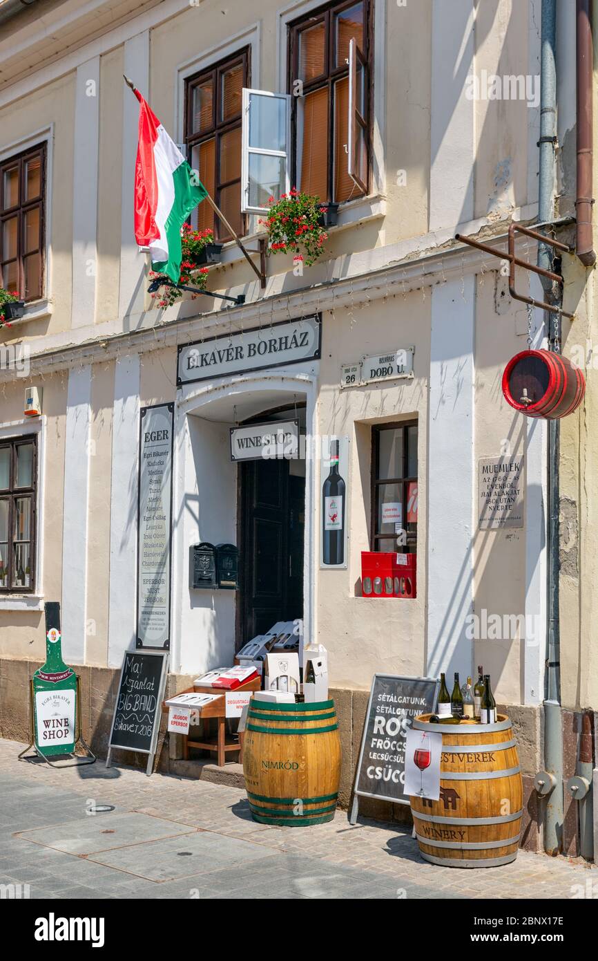 Wine shops downtown medieval city Eger, Hungary Stock Photo Alamy