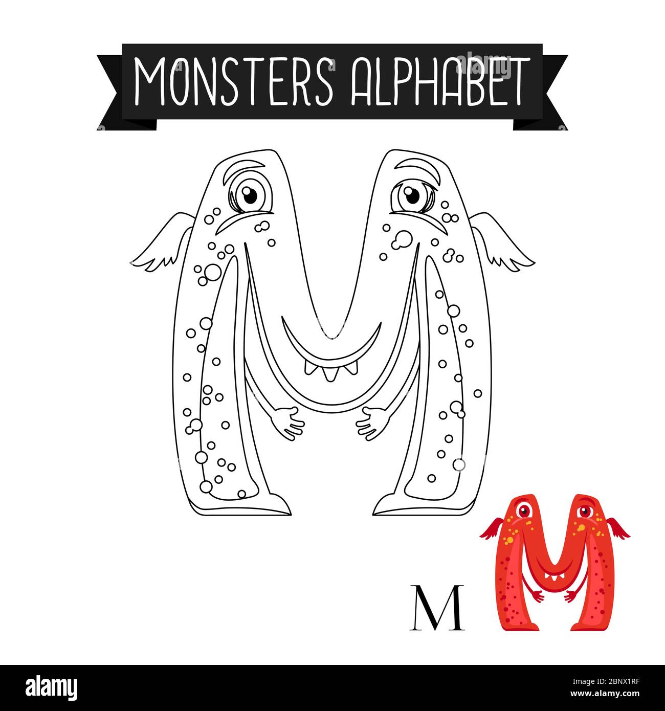 Coloring page monsters alphabet for kids. Letter M vector illustration ...
