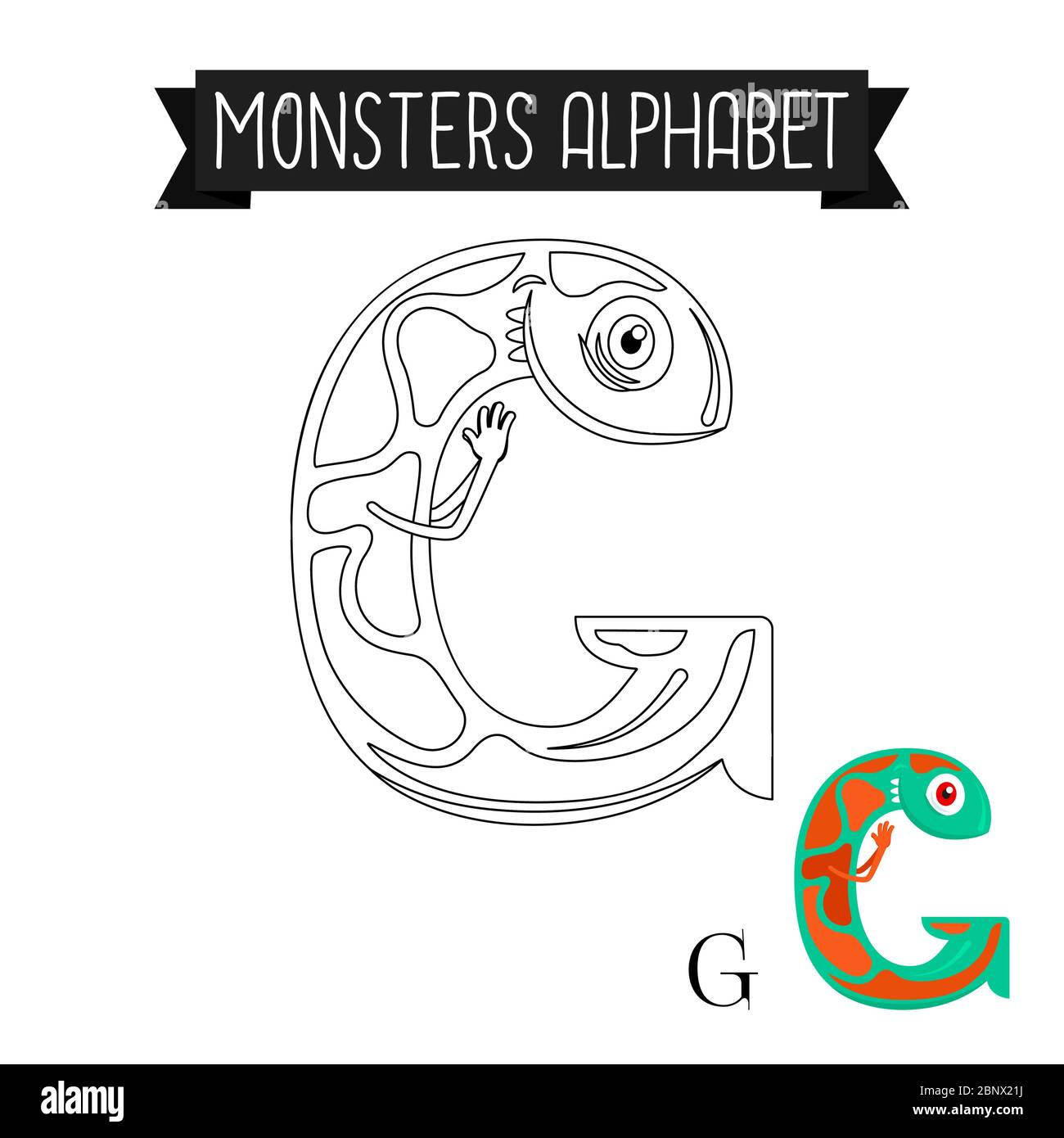Coloring Page Monsters Alphabet For Kids Letter G Vector Illustration Stock Vector Image Art Alamy