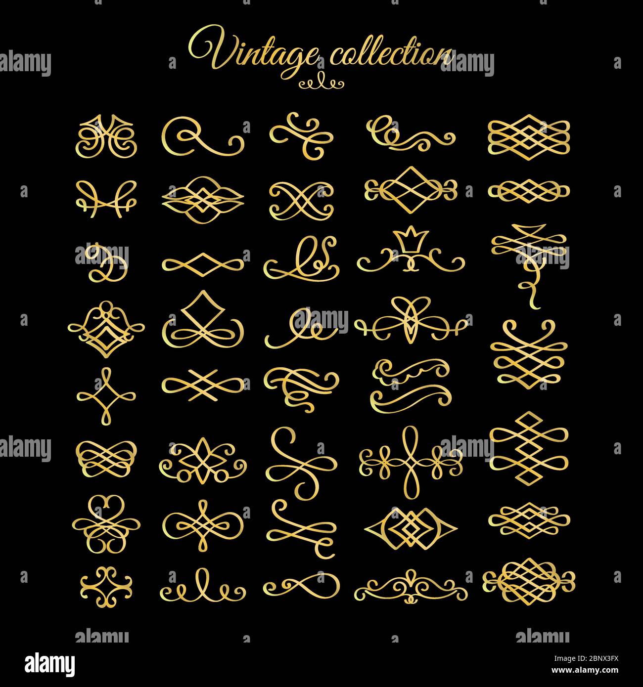 Vector golden calligraphic flourishes design elements for postcard ...