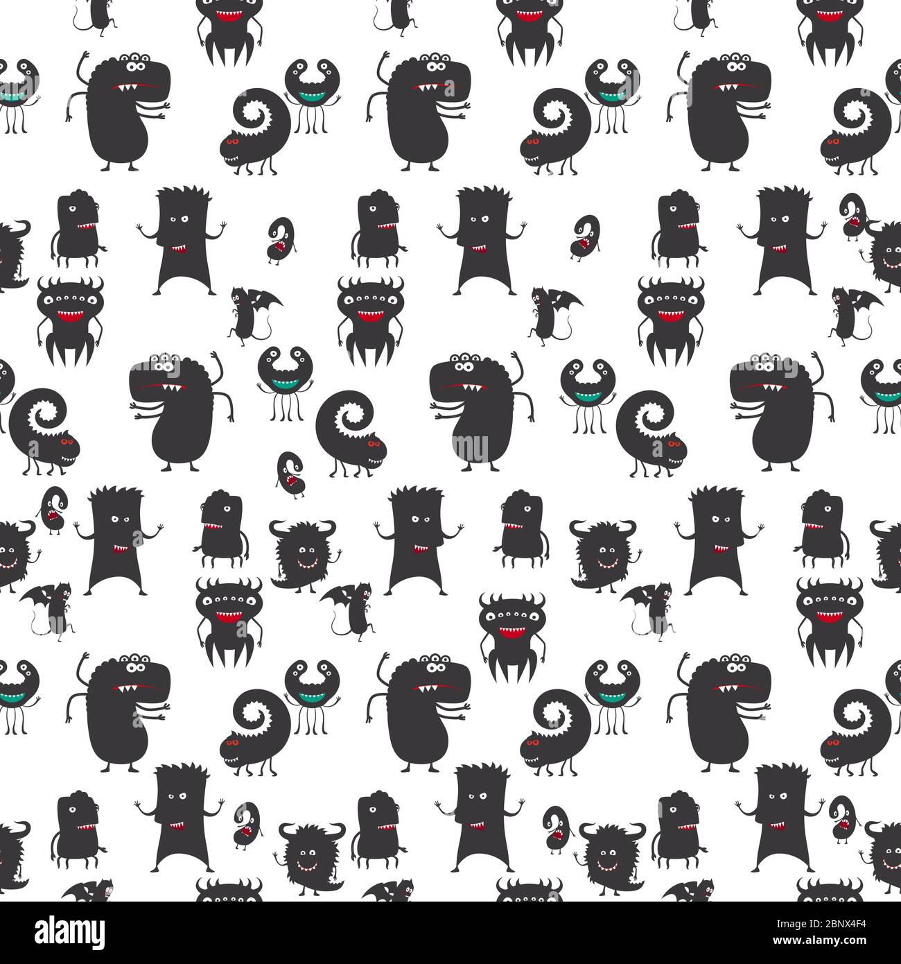 Cartoon moster silhouette seamless pattern on white. Vector illustration Stock Vector