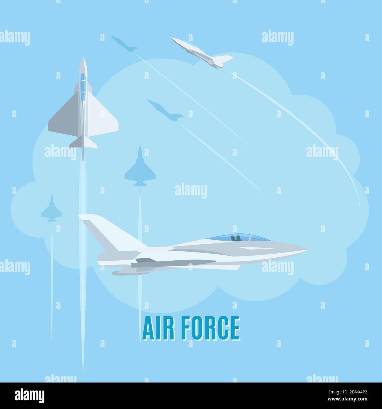 Air force with white airplanes on blue background vector illustration Stock Vector