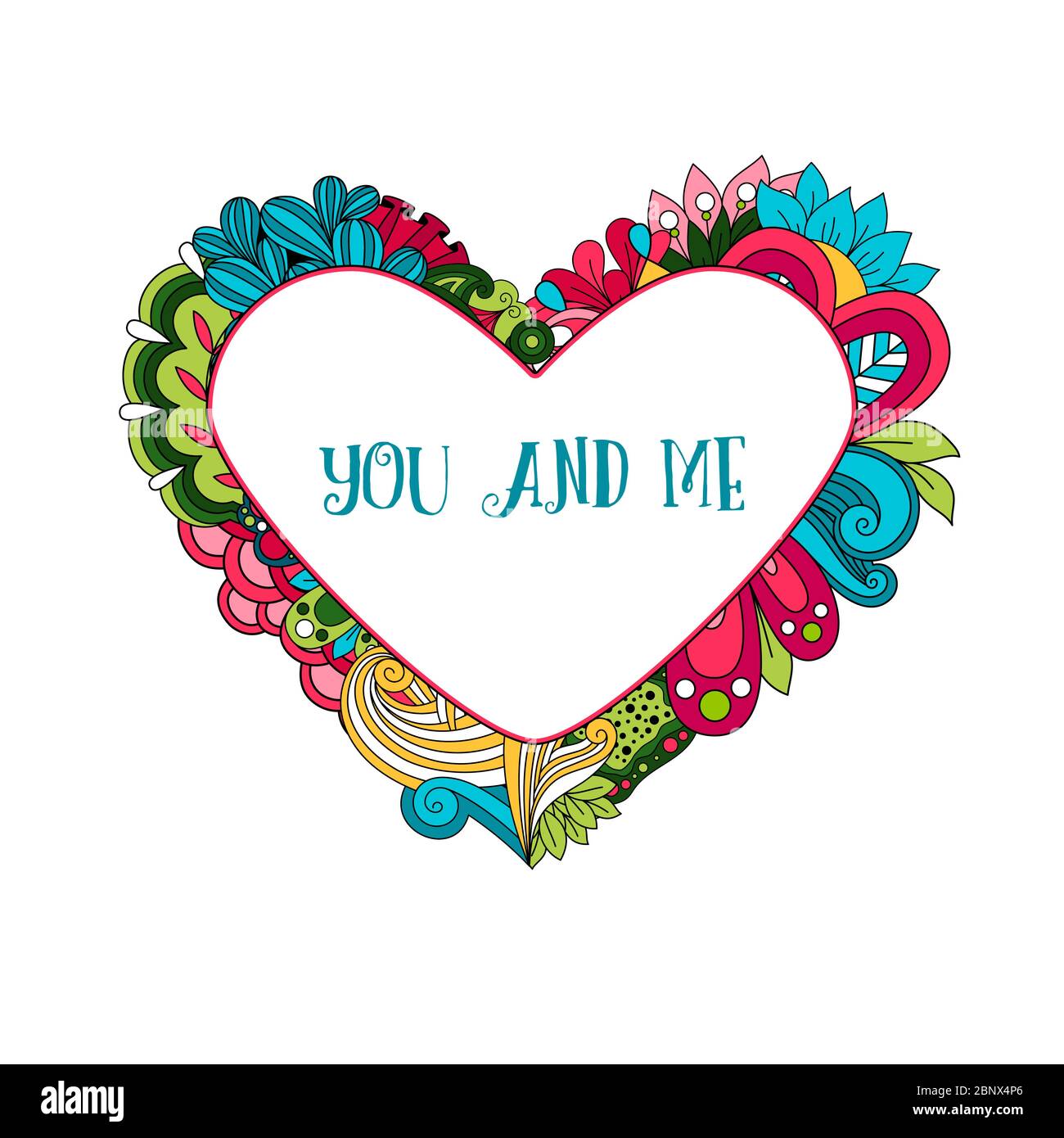 Floral heart frame with quote you and me, isolated object. Vector illustration Stock Vector