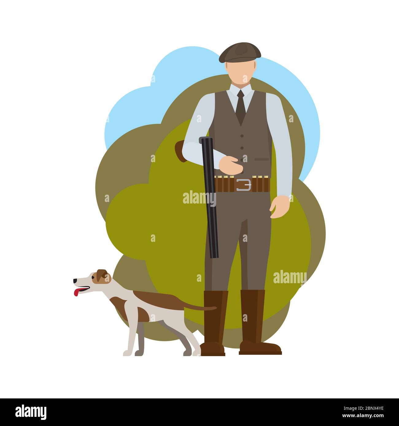 Hunter and his dog, vector illustration on white background Stock Vector