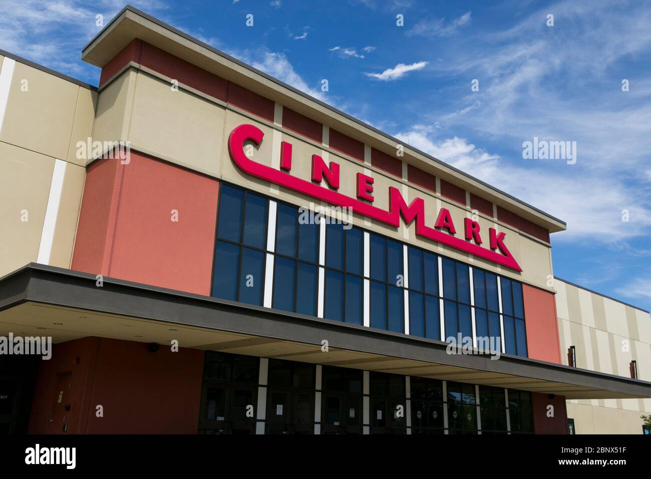 A logo sign outside of a Cinemark movie theater location in Chesapeake