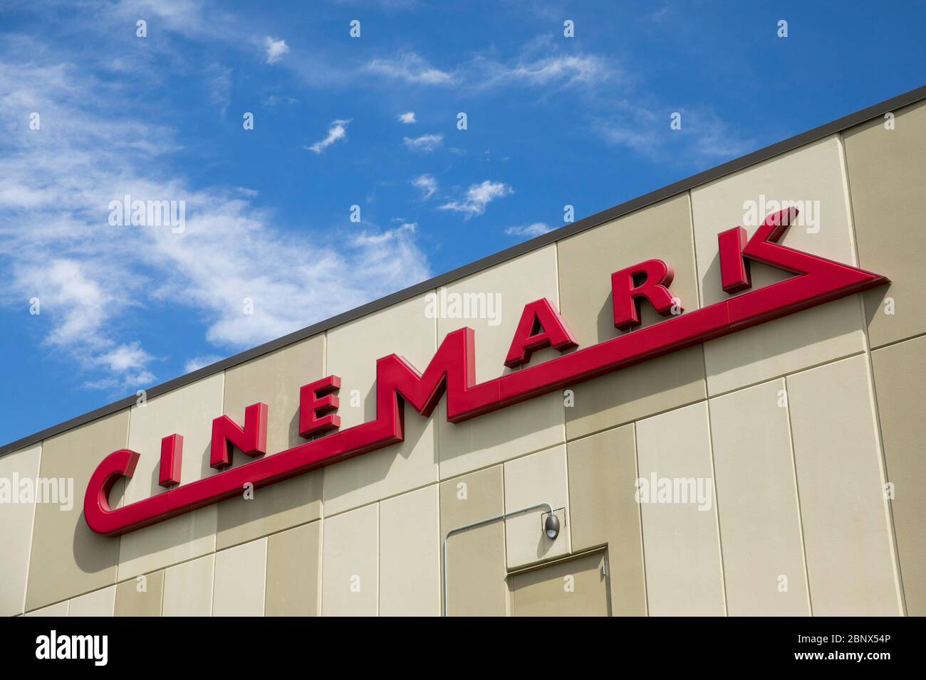 A logo sign outside of a Cinemark movie theater location in Chesapeake