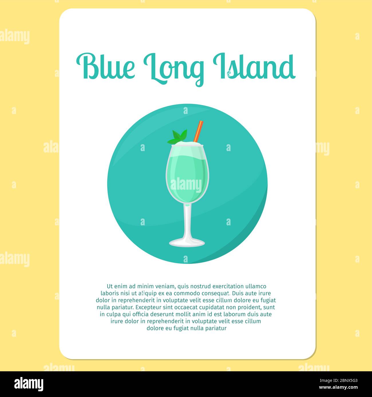 Blue Long Island cocktail menu item or sticker. Party drink in circle