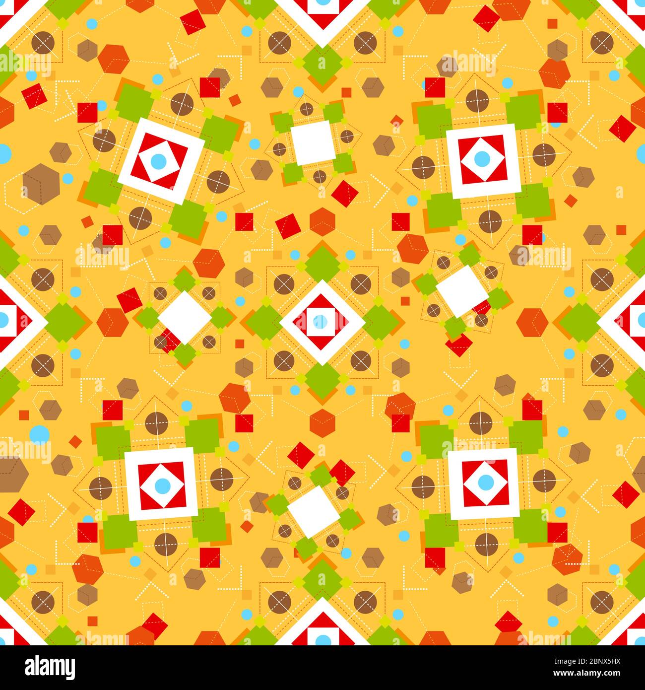 Geometric abstract seamless pattern on yellow background. Vector illustration Stock Vector
