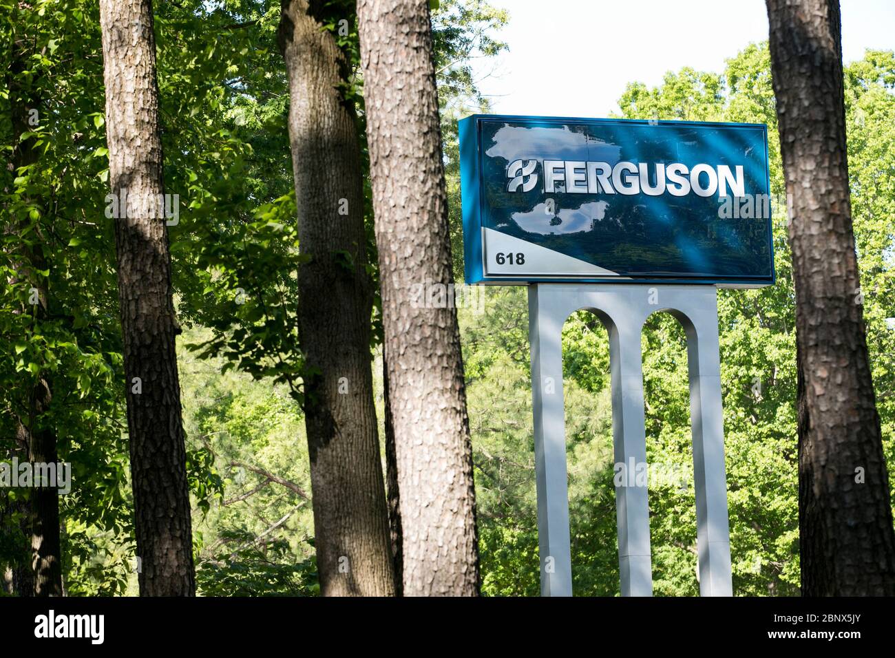 A logo sign outside of the headquarters of Ferguson in Newport News, Virginia on May 2, 2020