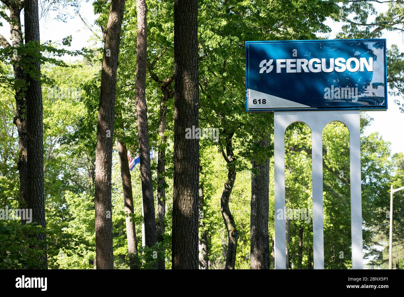 A logo sign outside of the headquarters of Ferguson in Newport News