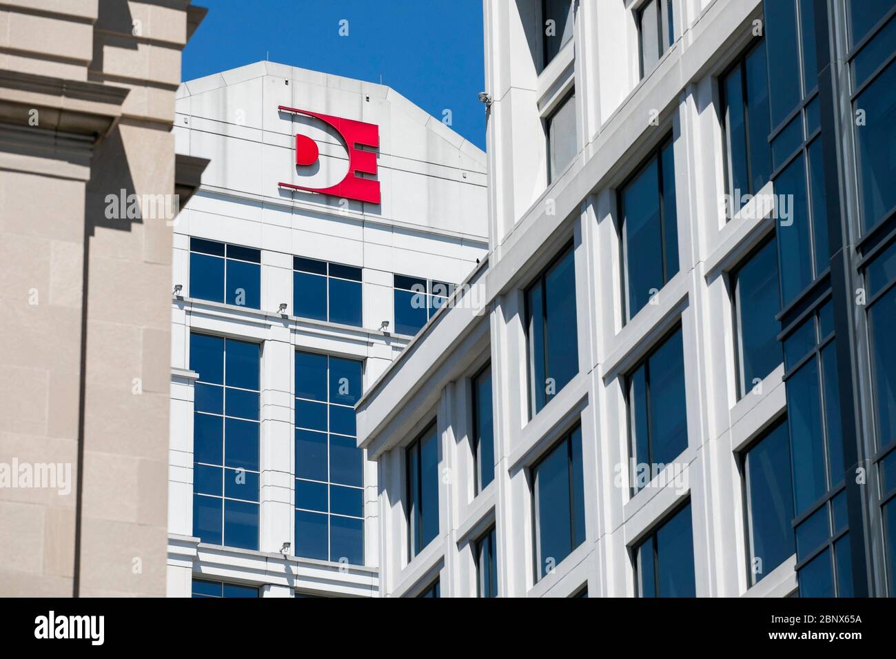 A logo sign outside of the headquarters of Dominion Enterprises in Norfolk, Virginia on May 2