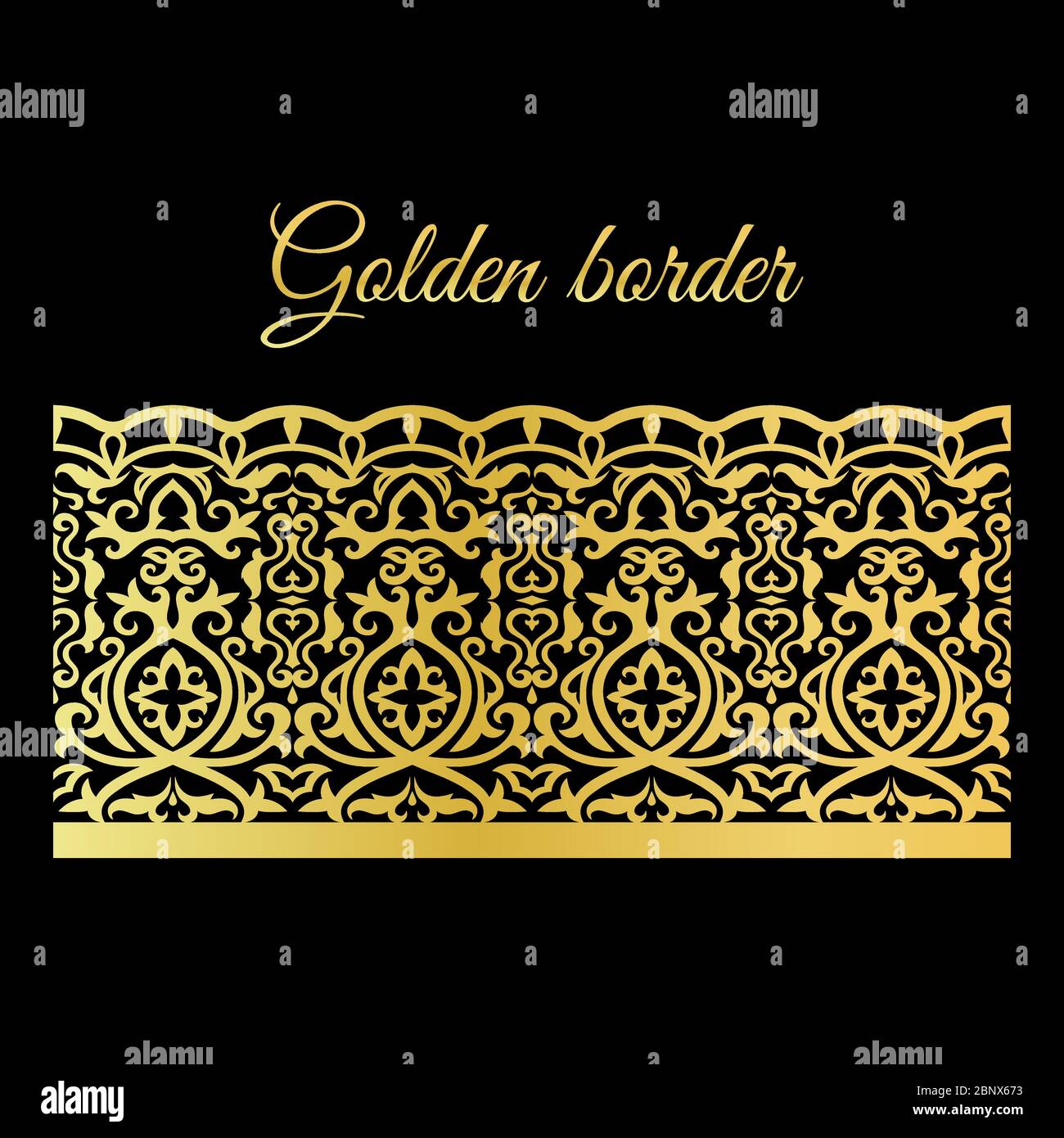 Traditional golden arabic seamless vector border on black background Stock Vector