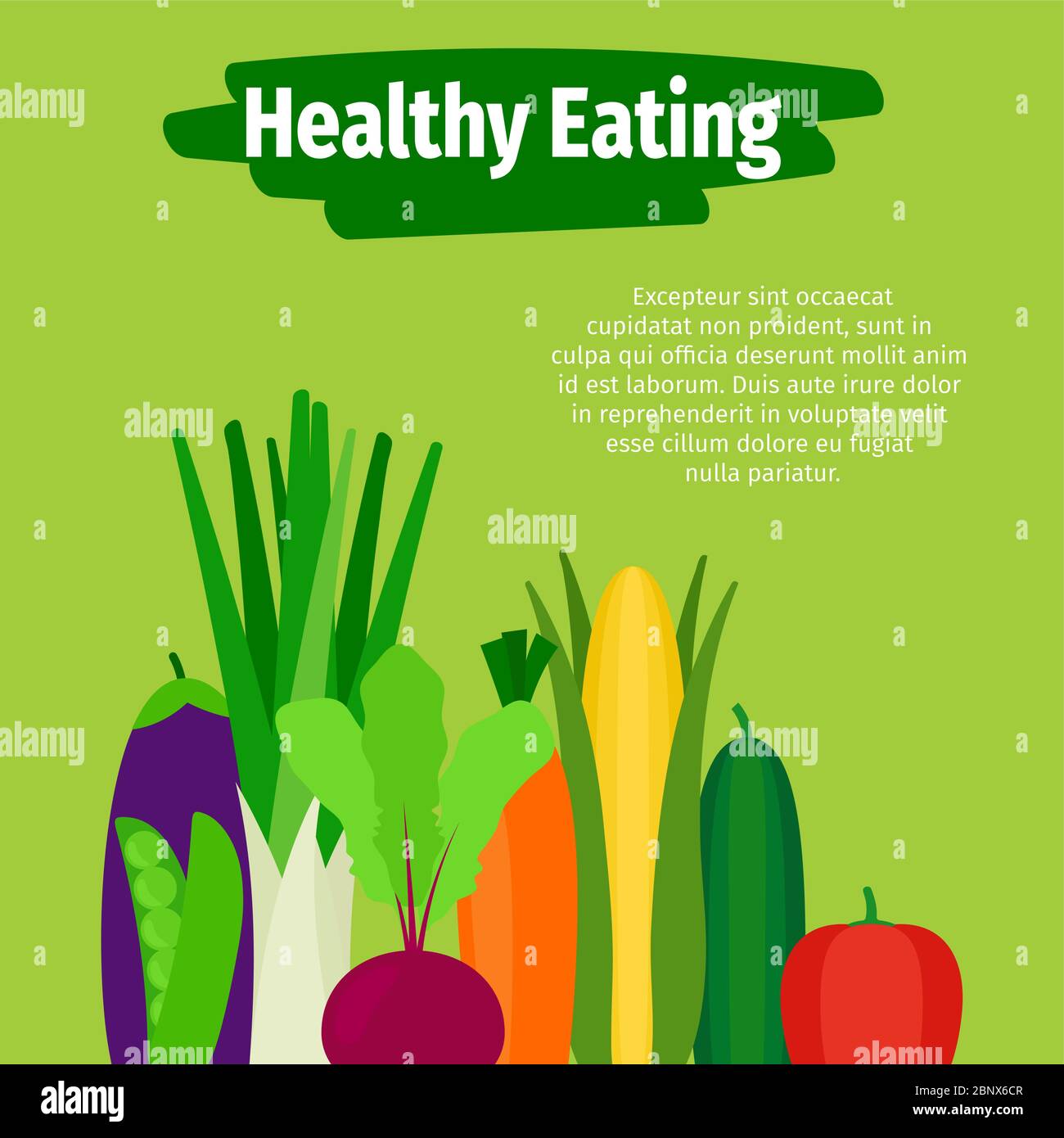 Healthy eating vector illustration with vegetables on green background ...