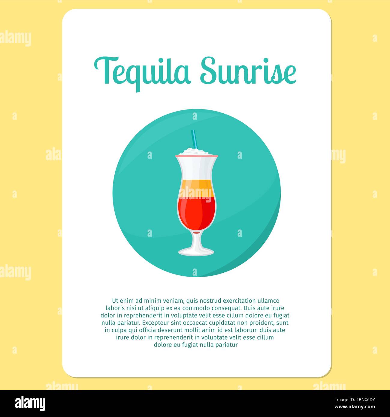 Tequila Sunrise cocktail menu item or sticker. Party drink in circle