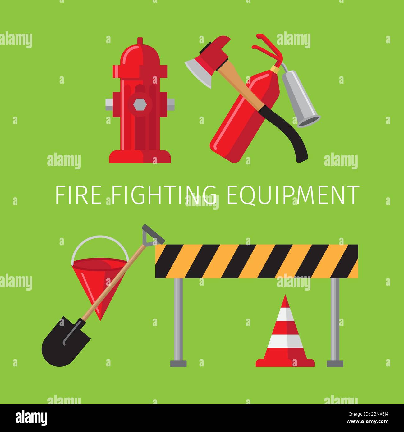 Fire fighting equipment on green background vector illustration Stock Vector Image & Art Alamy