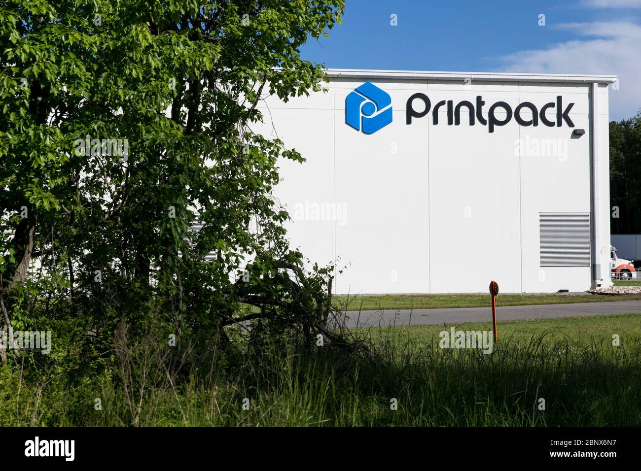 A logo sign outside of a facility occupied by Printpack in Newport News