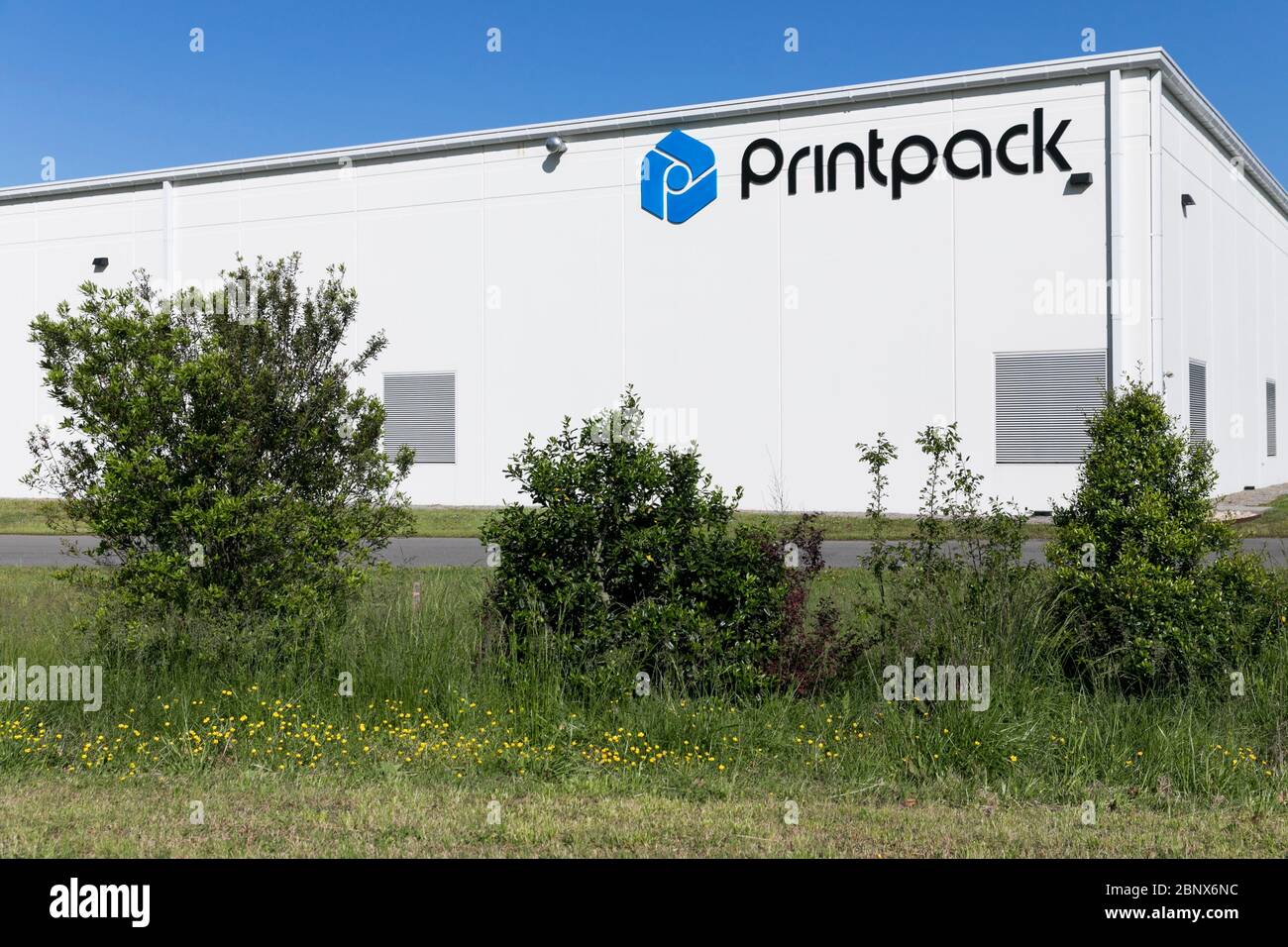 A logo sign outside of a facility occupied by Printpack in Newport News