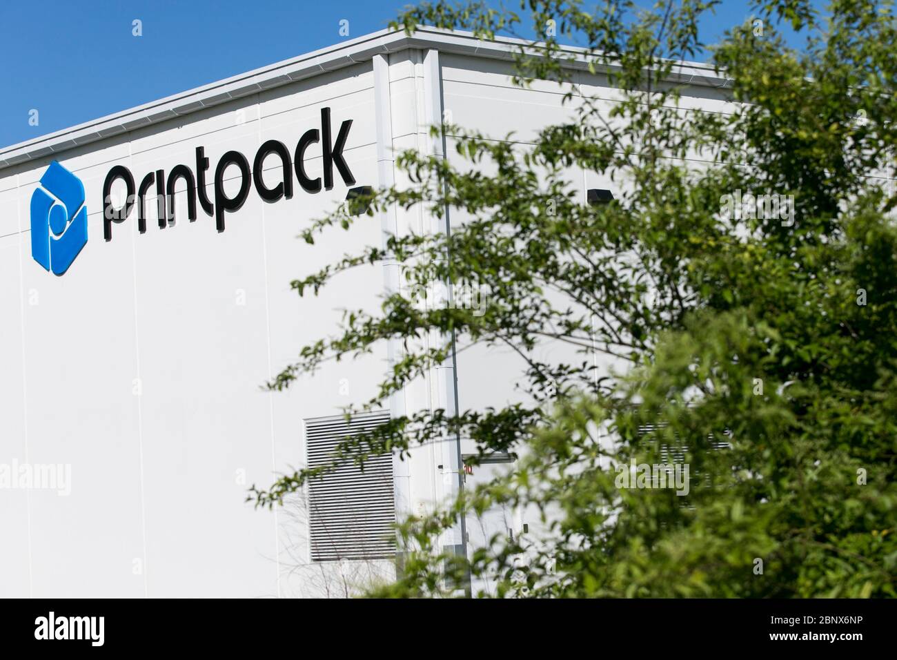A logo sign outside of a facility occupied by Printpack in Newport News