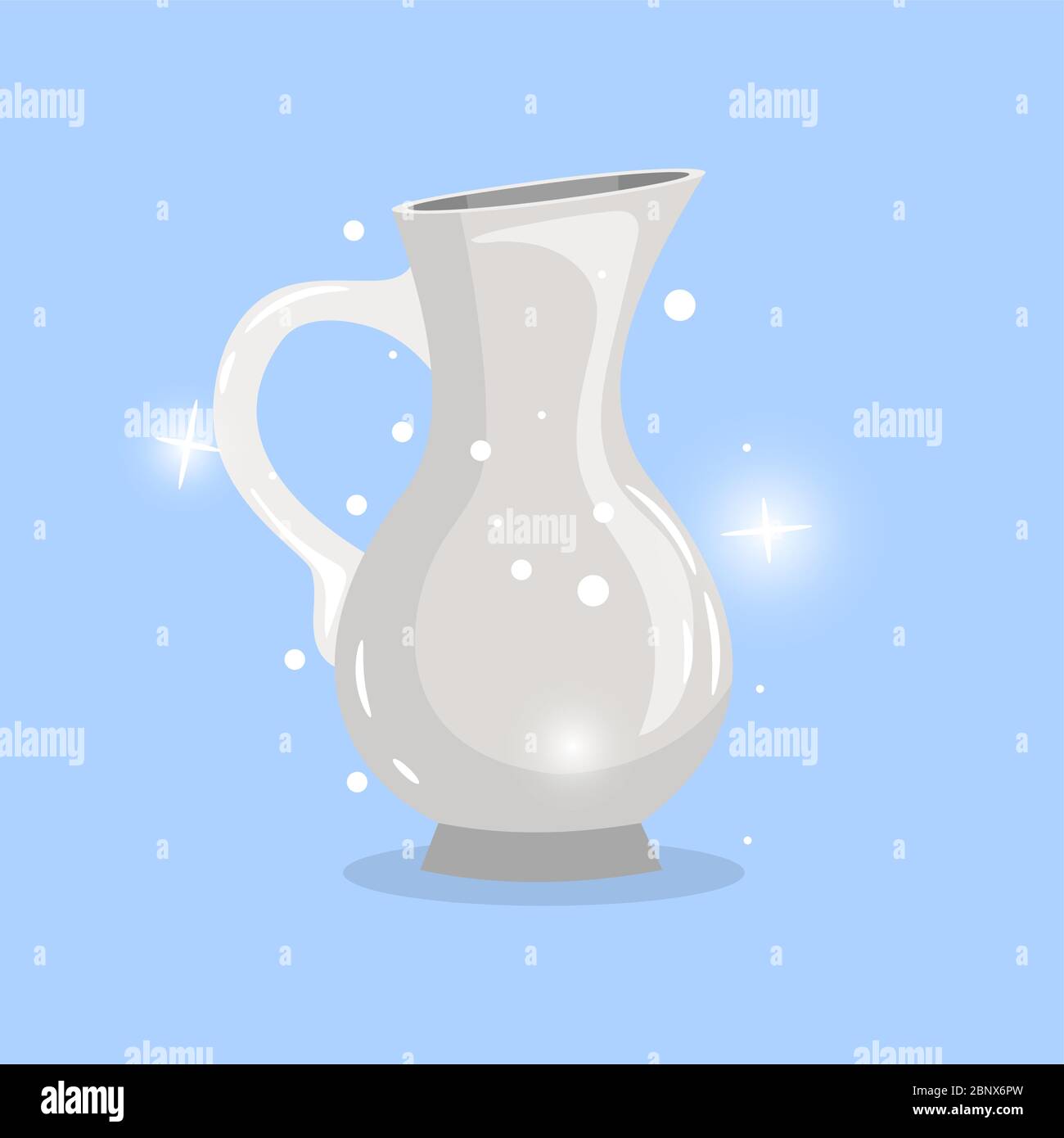 White cartoon carafe vector object with shining elements on blue ...