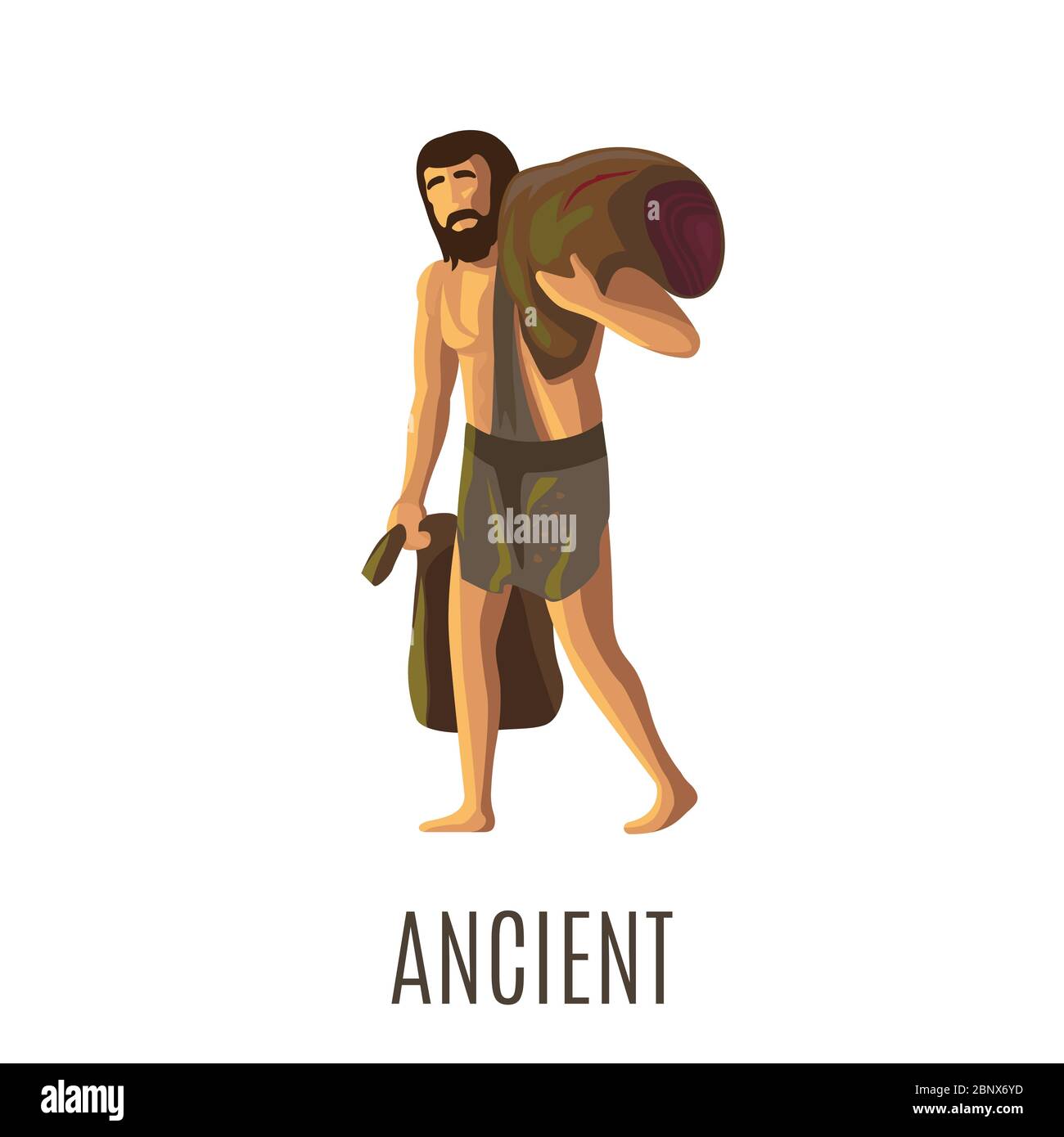 Ancient prehistoric man with heavy bags or sack, isolated vector Stock Vector