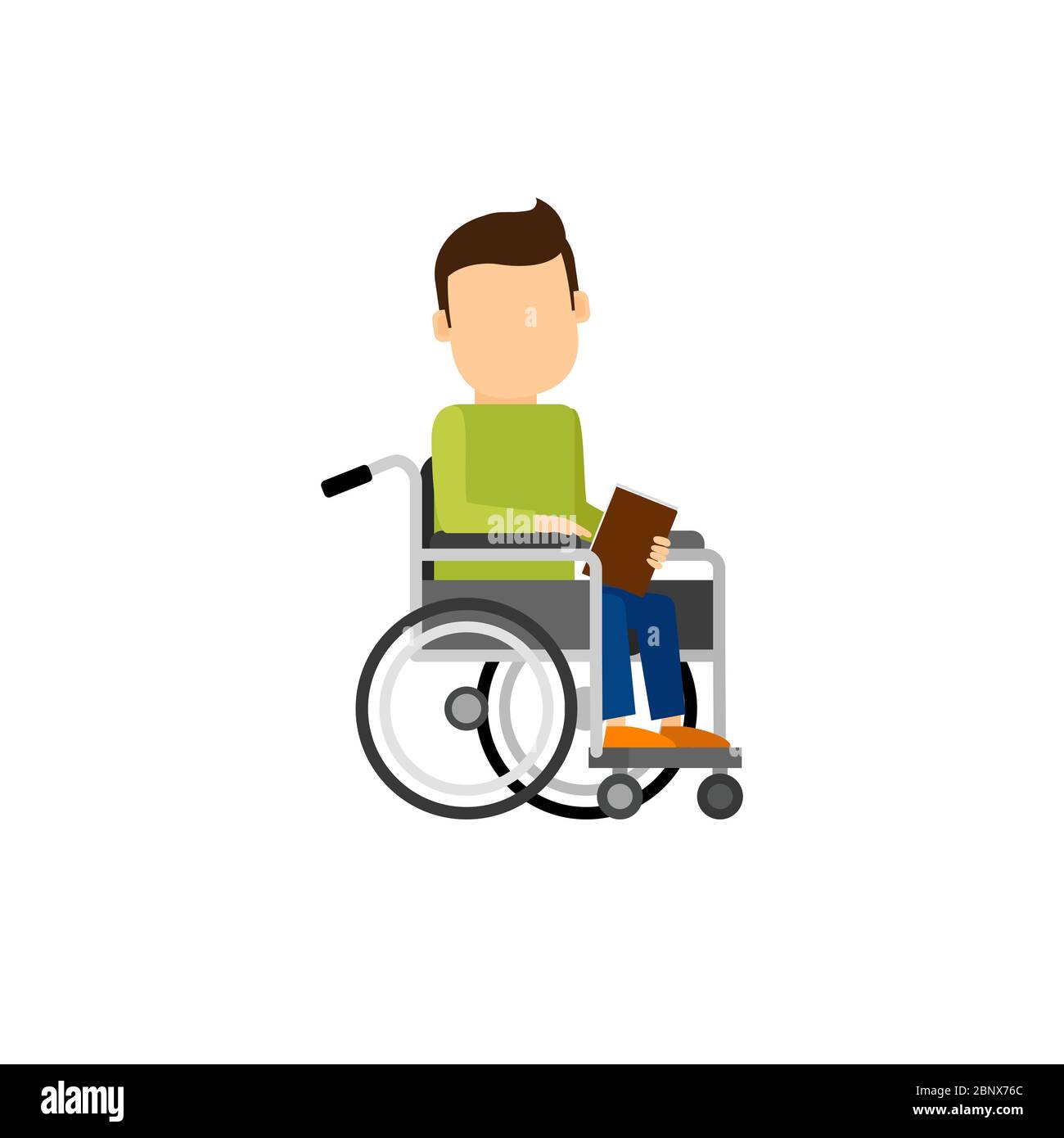 Disabled man with book. People character vector isolated illustration in flat style Stock Vector