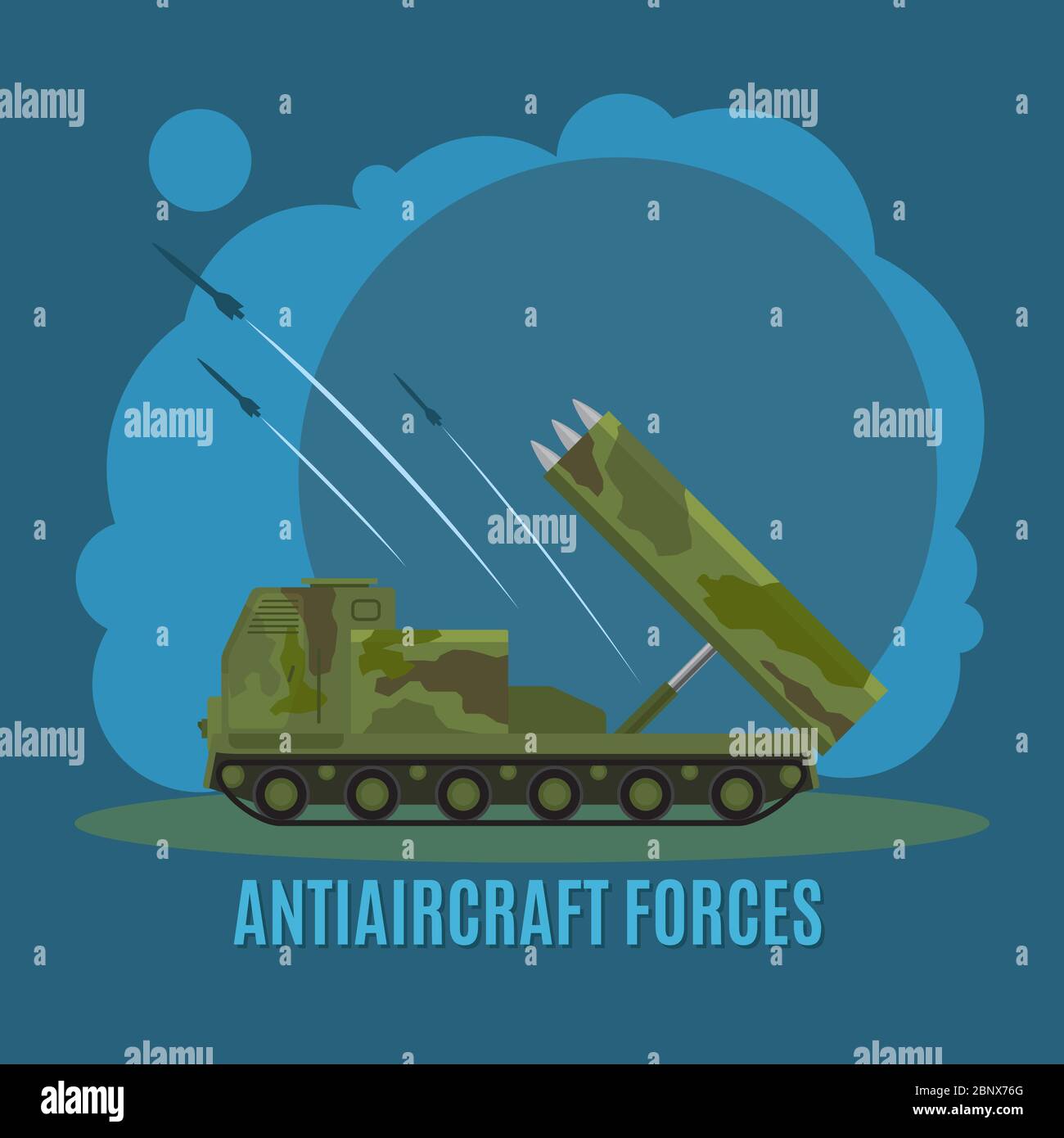 Antiaircraft force on blue background with text vector illustration Stock Vector