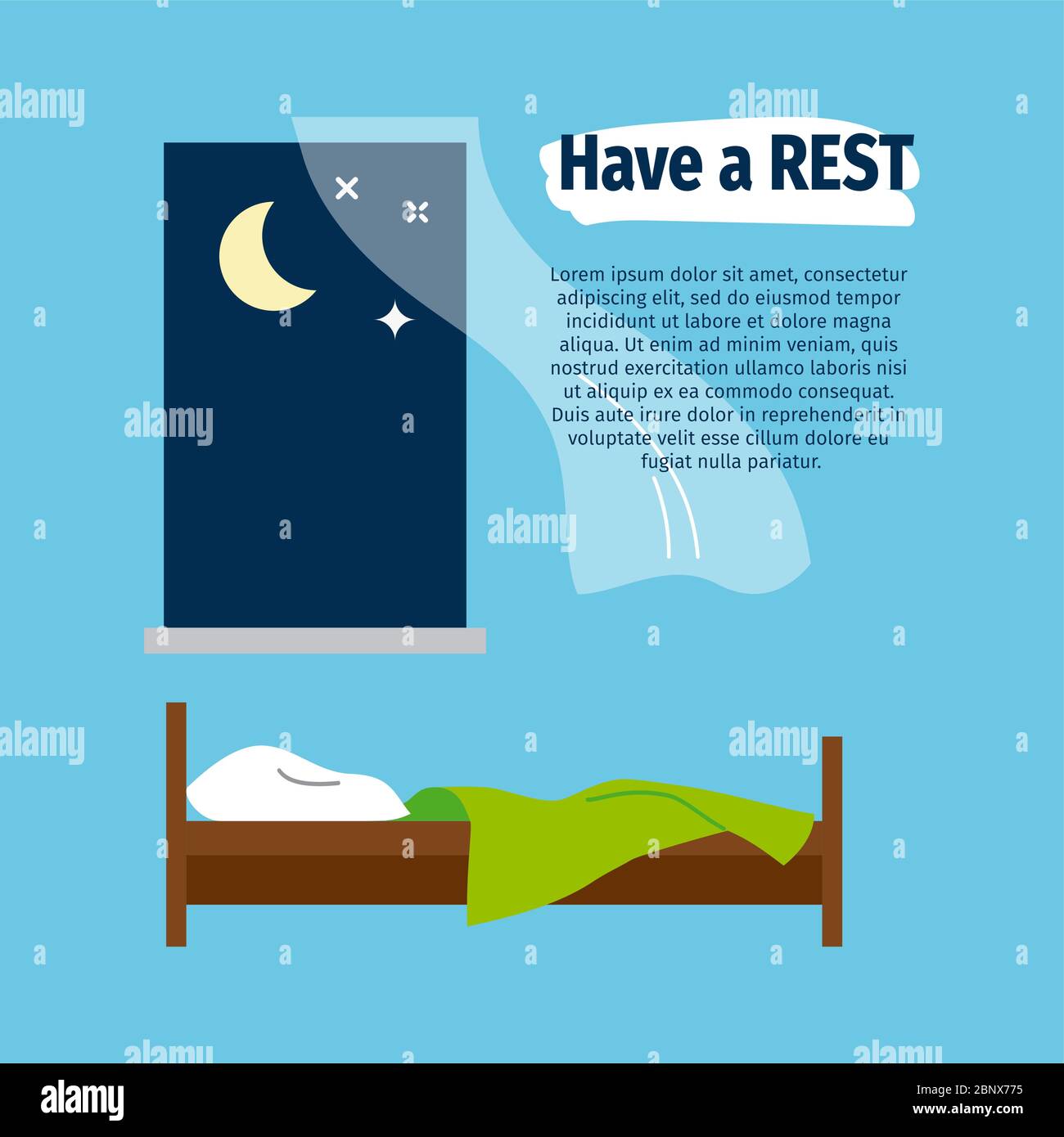 Have a rest vector poster with bed and window Stock Vector