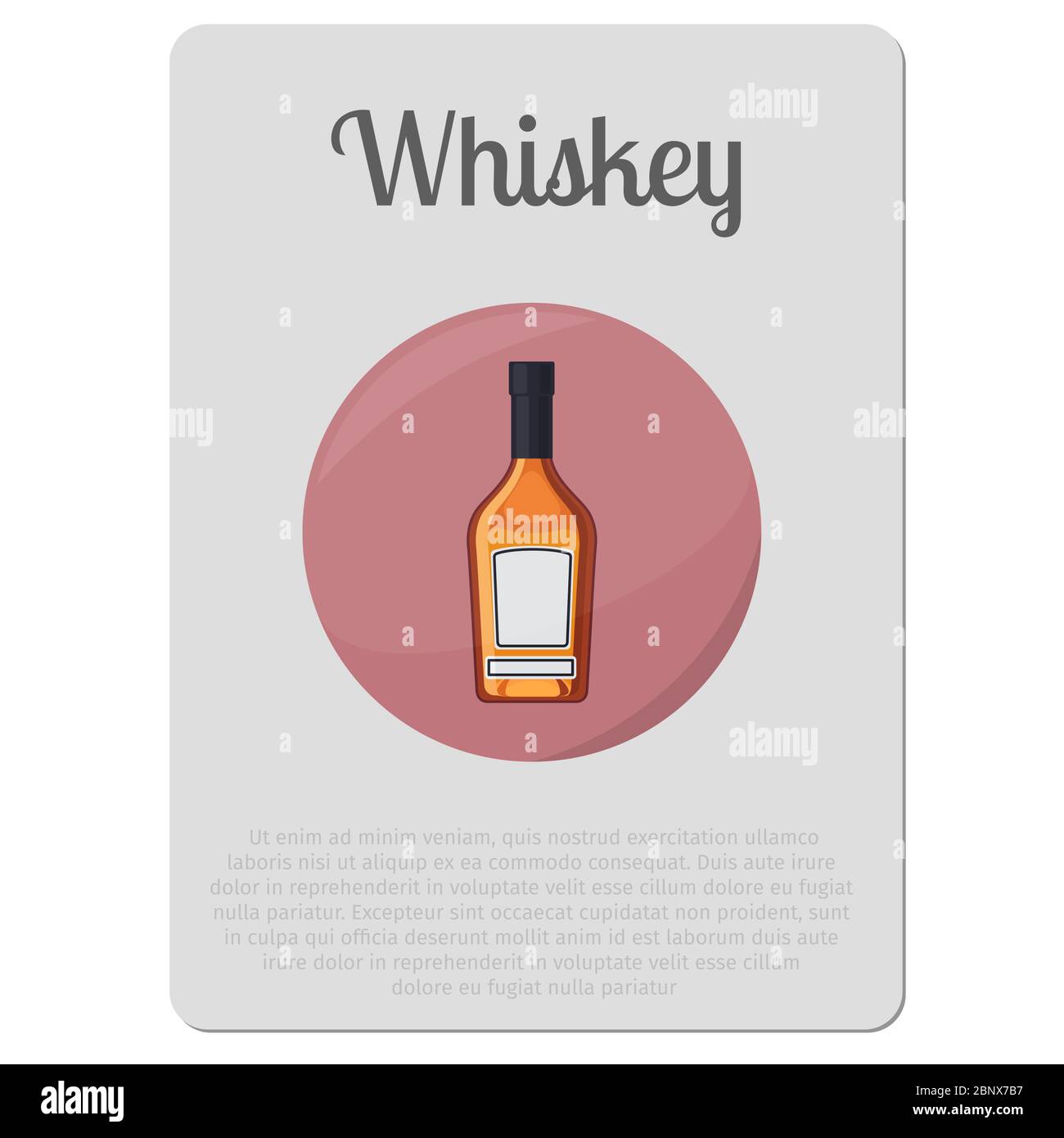 Whiskey alcohol. Sticker with bottle and description vector illustration Stock Vector
