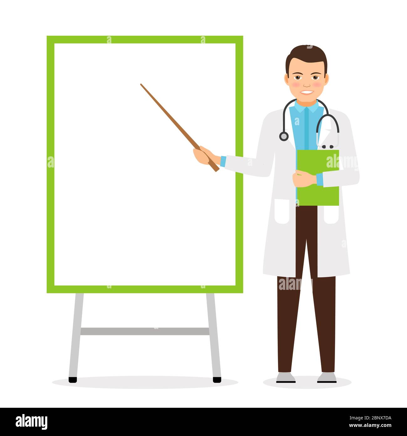 Doctor with flip chart white board, vector illustration Stock Vector