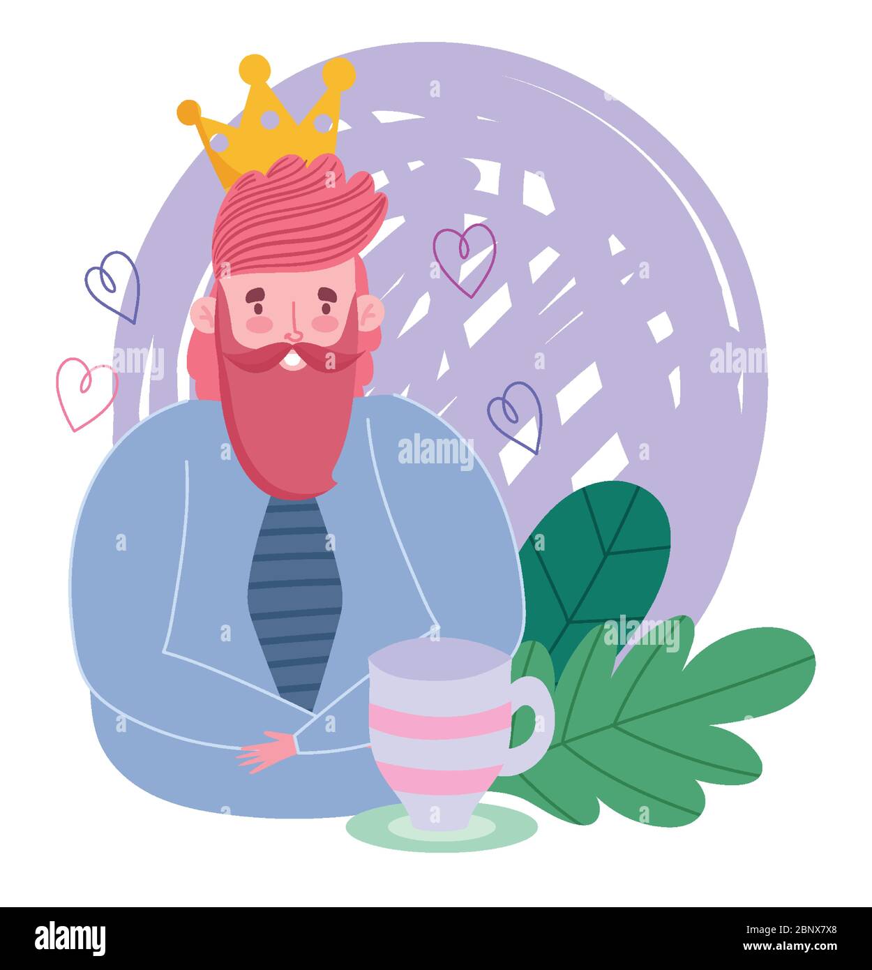 happy fathers day, man with crown and coffee cup cartoon vector ...