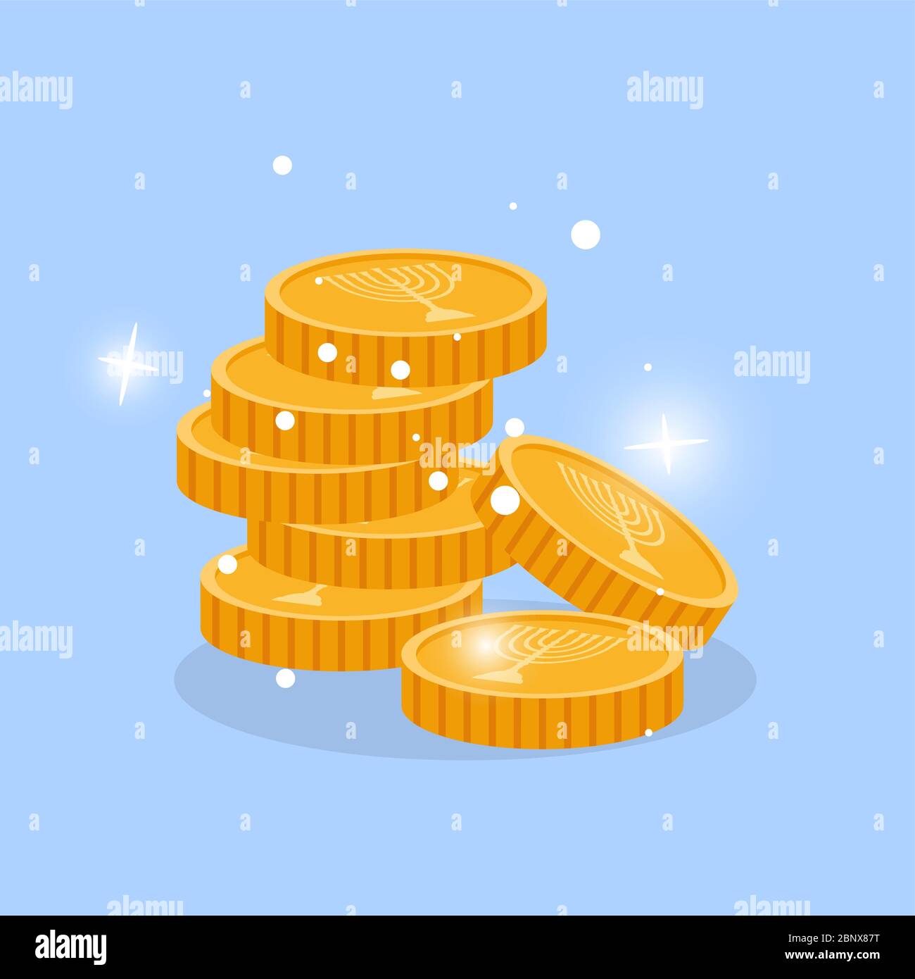 Golden chink in stack with menorah candles vector element Stock Vector