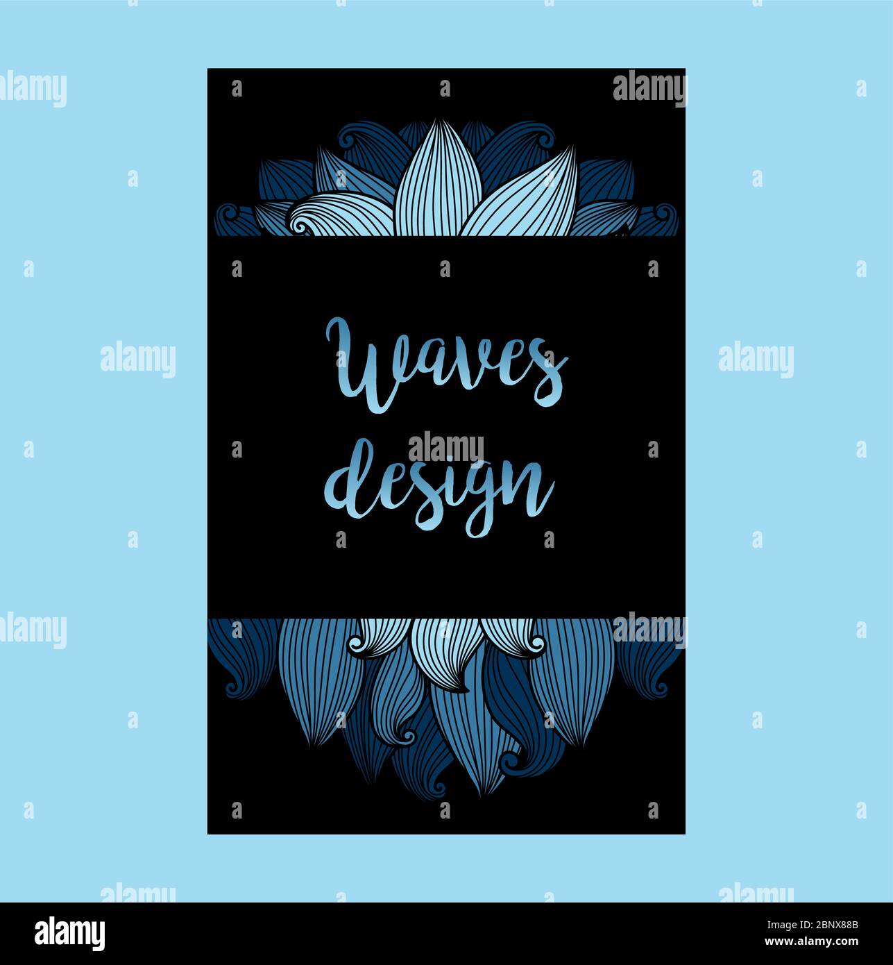 Blue waves on the black background, flyer design. Vector illustration