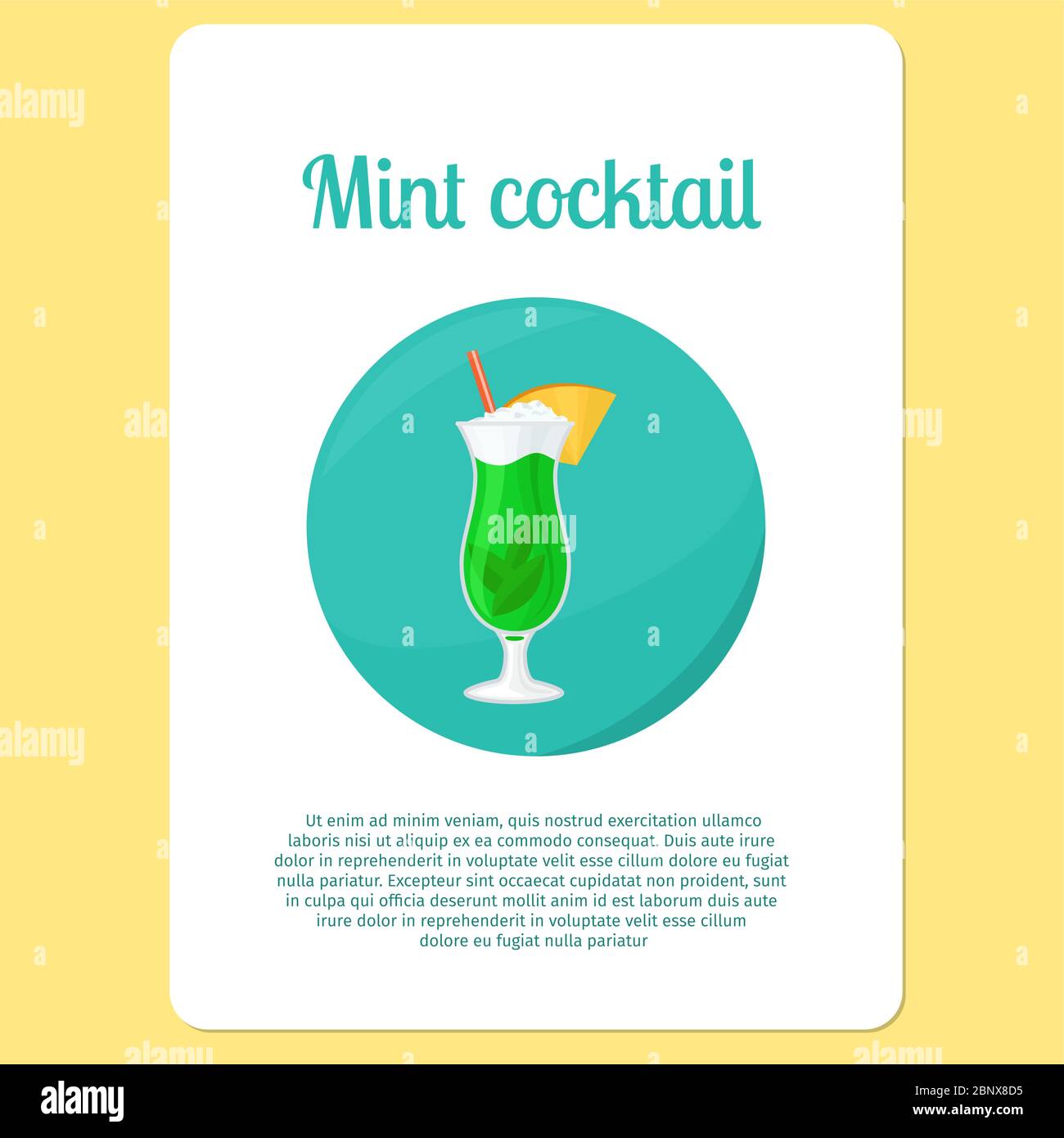 Mint cocktail menu item or sticker. Party drink in circle icon vector