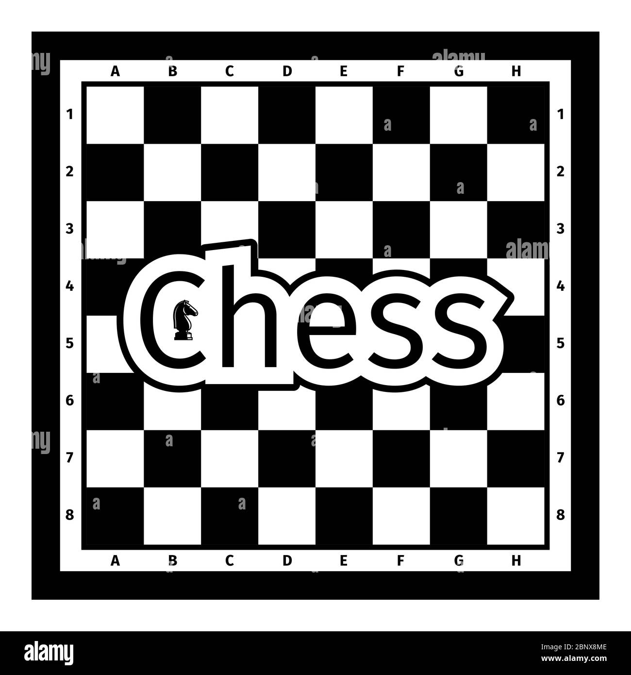 Black and white chess board with Chess word. Vector illustration Stock